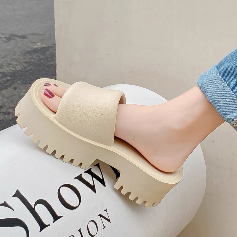 Dép bánh mì nữ đế răng cưa quai ngang tăng chiều cao ~6cm siêu nhẹ hottrend 2023 Phong cách thời trang Âu Mỹ !