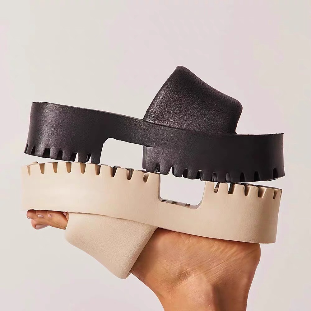 Dép bánh mì nữ đế răng cưa quai ngang tăng chiều cao ~6cm siêu nhẹ hottrend 2023 Phong cách thời trang Âu Mỹ !