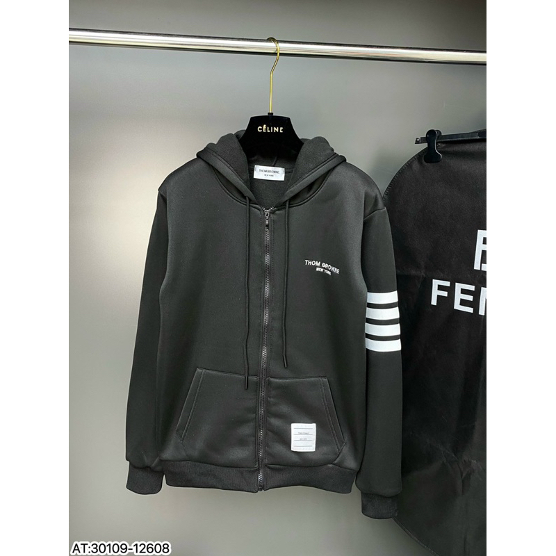 Áo hoodie thom vạch tay trắng nỉ bông dày dặn,áo khoác hoodie thom browne kẻ vạch tay trắng thêu chữ thom