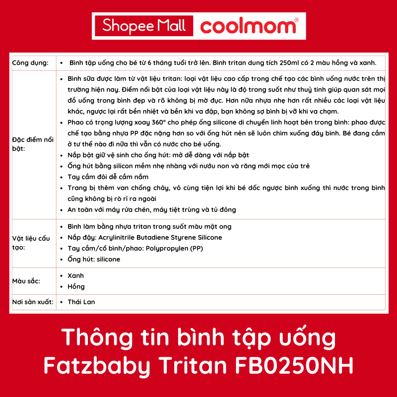 Bình tập uống tritan bật hút 2 tay cầm Fatzbaby với phao 360 độ 250ml FB0250N