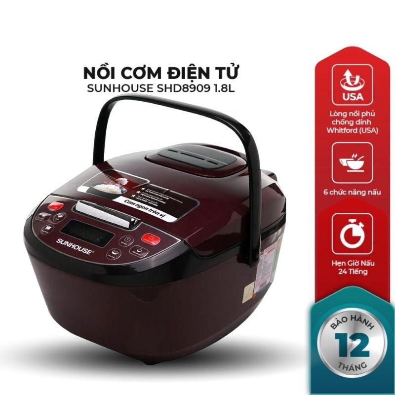 Mã ICBFRI300 giảm 10% đơn 250K Nồi cơm điện tử 1.8L Sunhouse SHD8909