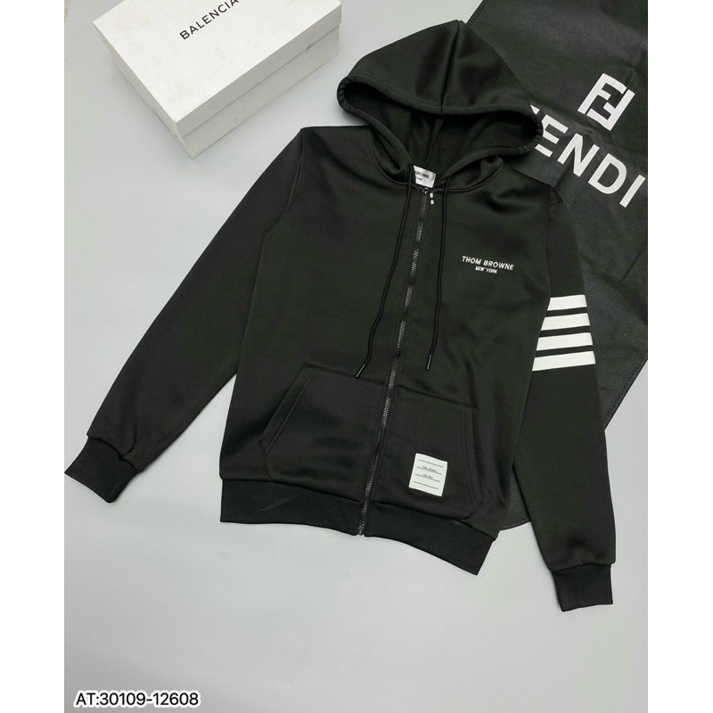 Áo hoodie thom vạch tay trắng nỉ bông dày dặn,áo khoác hoodie thom browne kẻ vạch tay trắng thêu chữ thom