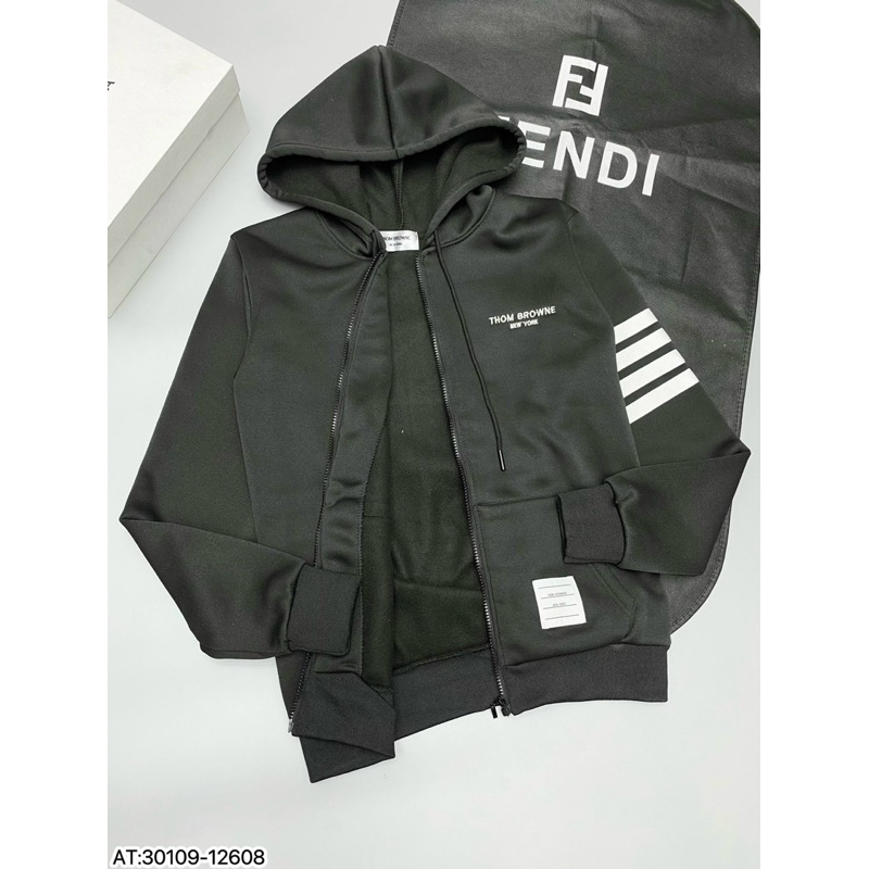 Áo hoodie thom vạch tay trắng nỉ bông dày dặn,áo khoác hoodie thom browne kẻ vạch tay trắng thêu chữ thom