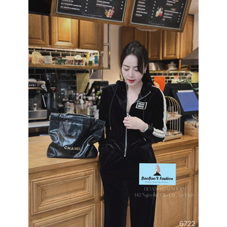 Set bộ nhung miu miu phối sọc trắng