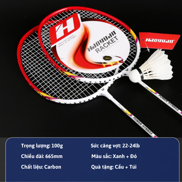Set 2 vợt cầu lông chính hãng 100% khung carbon siêu bền, tặng kèm 3 quả cầu lông và túi đựng cao cấp