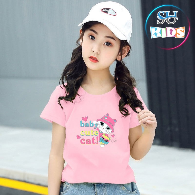 Áo thun cho bé gái cotton mịn, mát, thoải mái cho bé - Baby Cat Sukids - SUKG005
