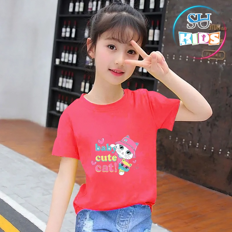 Áo thun cho bé gái cotton mịn, mát, thoải mái cho bé - Baby Cat Sukids - SUKG005