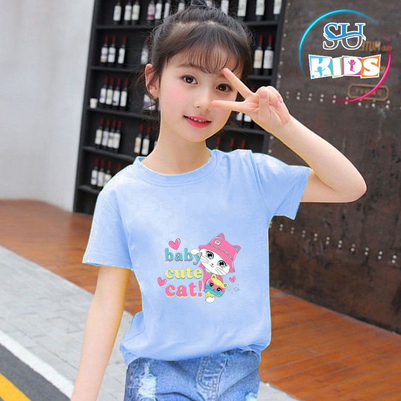 Áo thun cho bé gái cotton mịn, mát, thoải mái cho bé - Baby Cat Sukids - SUKG005