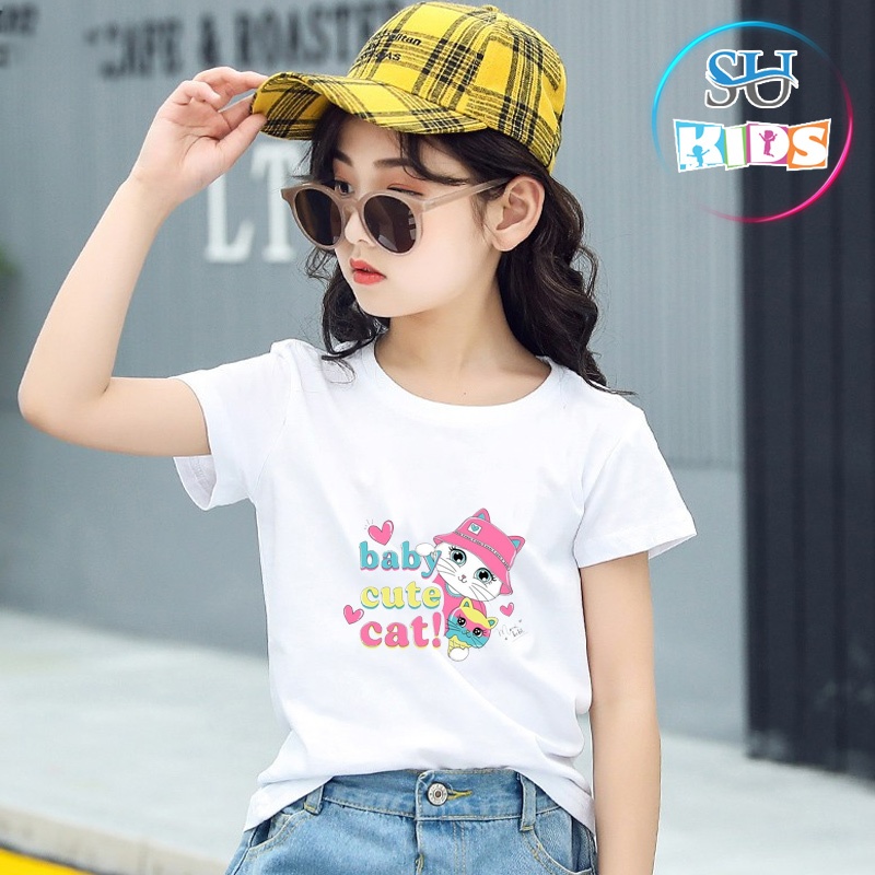 Áo thun cho bé gái cotton mịn, mát, thoải mái cho bé - Baby Cat Sukids - SUKG005