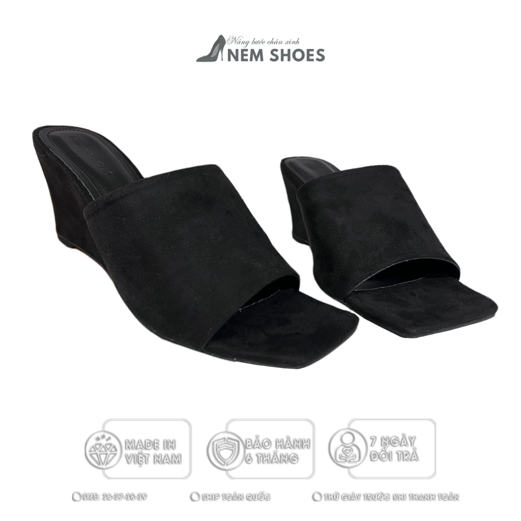 Dép Cao Gót, Guốc Nỉ Đế Xuồng 7cm Có Lót Êm Chân Dễ Đi | Mã Nem 3723 - Bảo Hành 6 Tháng