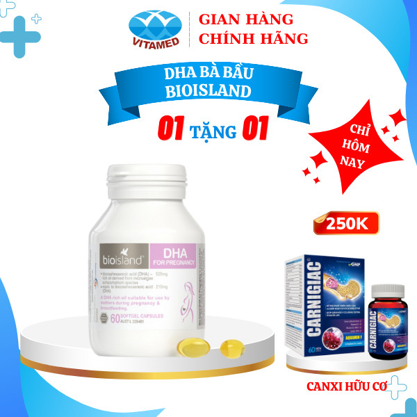 [ Mua 1 Tặng 1 ] Bio Island DHA For Prenancy - Viên Uống DHA Cho Bà Bầu Hộp 60 Viên