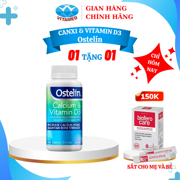 [ Mua 1 Tặng 1 ] Ostelin Calcium & Vitamin D3 - Viên uống bổ sung Canxi và Vitamin D3 Hộp 130 Viên