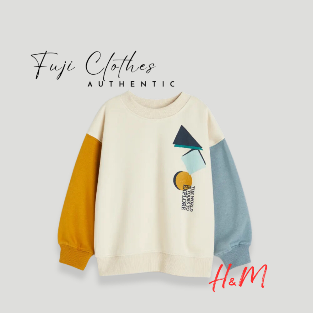 Áo nỉ bé trai HM Áo nỉ be tay cam xanh H&M  chính hãng cho bé 18 tháng đến 10 tuổi