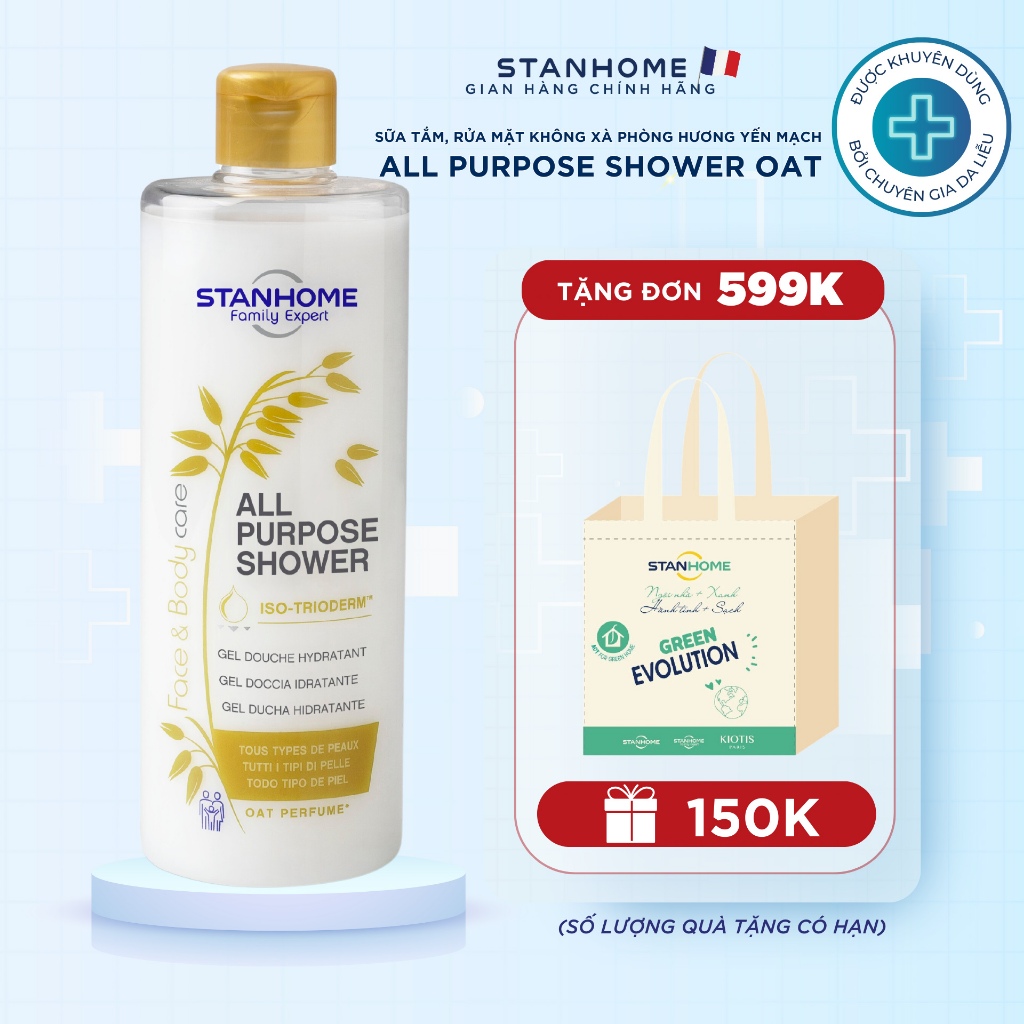 Sữa Tắm Rửa Mặt Không Xà Phòng 2 Trong 1 STANHOME All Purpose Shower Hương Yến Mạch Phù Hợp Mọi Loại Da 400ML-hạn10.2024