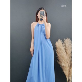 C2543 - 	đầm thun yếm đan dây sau trơn