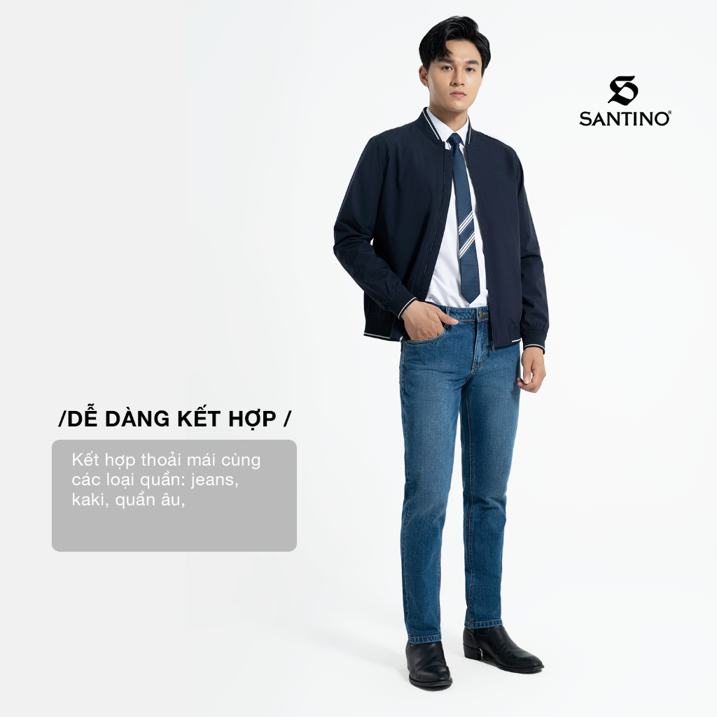 Áo Khoác Bomber Nam Cao Cấp Santino Công Nghệ Chống Thấm, Chống Bụi, Lịch Lãm Sang Trong W911