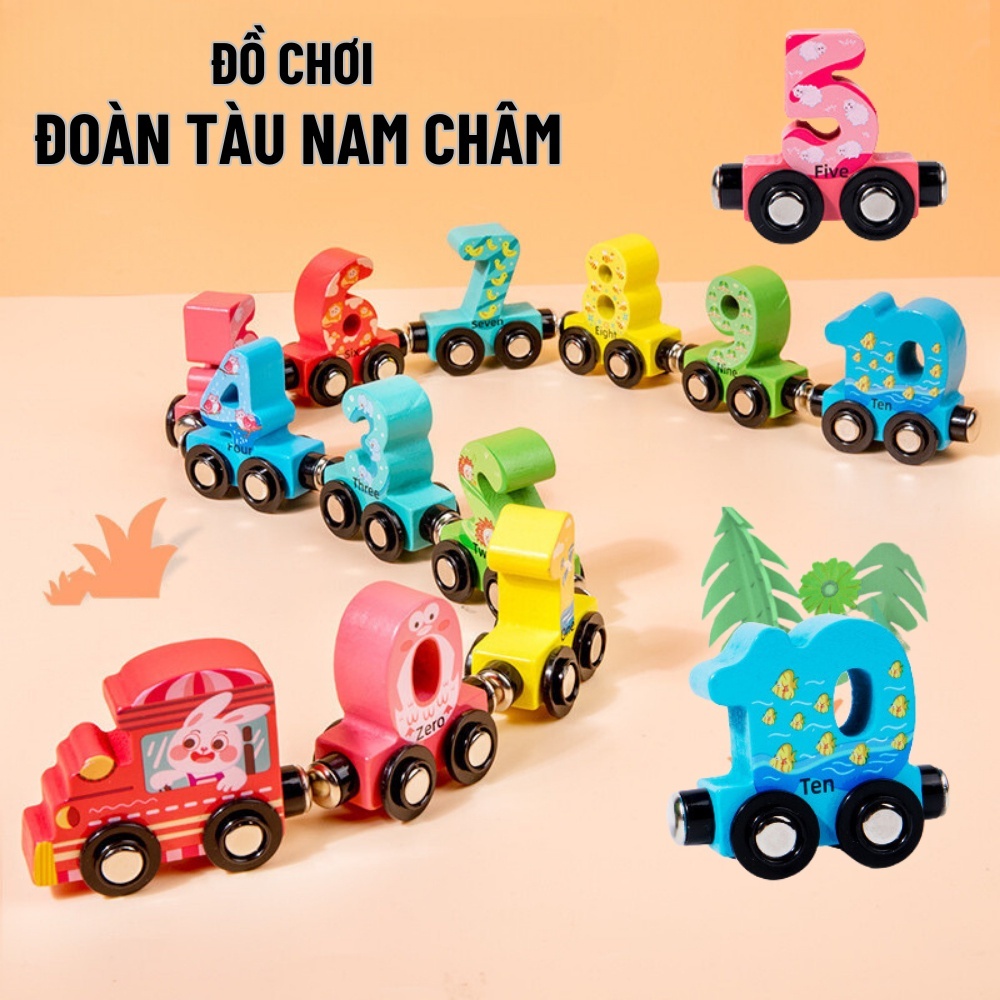 Đồ chơi đoàn tàu nam châm chữ và số với 12 toa bằng gỗ đồ chơi thông minh giáo dục cho bé phát triển tư duy trí tuệ