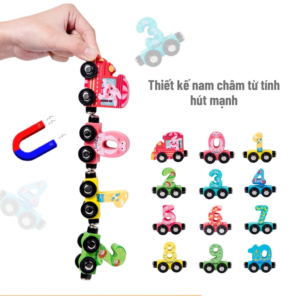 Đồ chơi đoàn tàu nam châm chữ và số với 12 toa bằng gỗ đồ chơi thông minh giáo dục cho bé phát triển tư duy trí tuệ