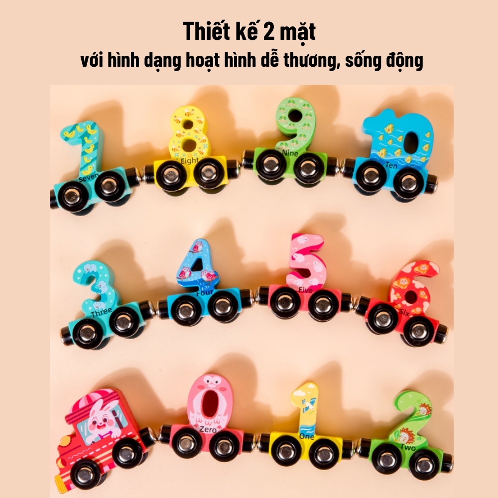 Đồ chơi đoàn tàu nam châm chữ và số với 12 toa bằng gỗ đồ chơi thông minh giáo dục cho bé phát triển tư duy trí tuệ