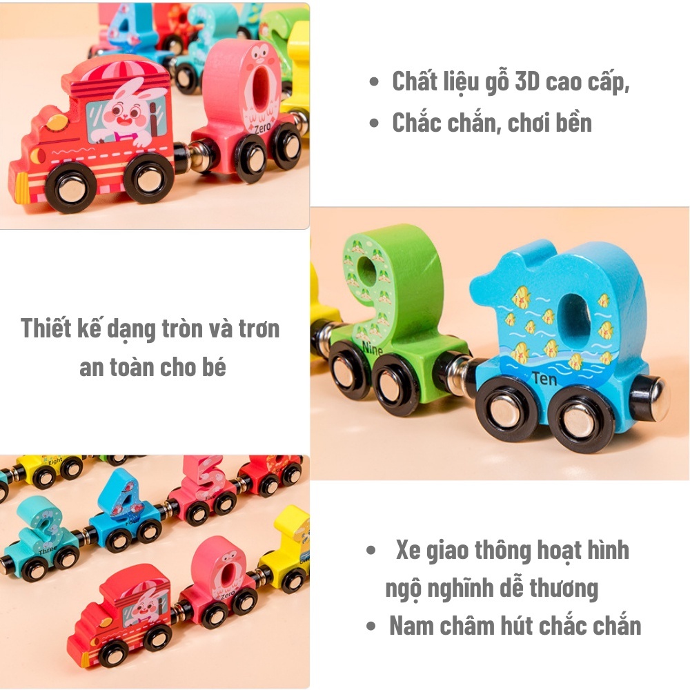 Đồ chơi đoàn tàu nam châm chữ và số với 12 toa bằng gỗ đồ chơi thông minh giáo dục cho bé phát triển tư duy trí tuệ