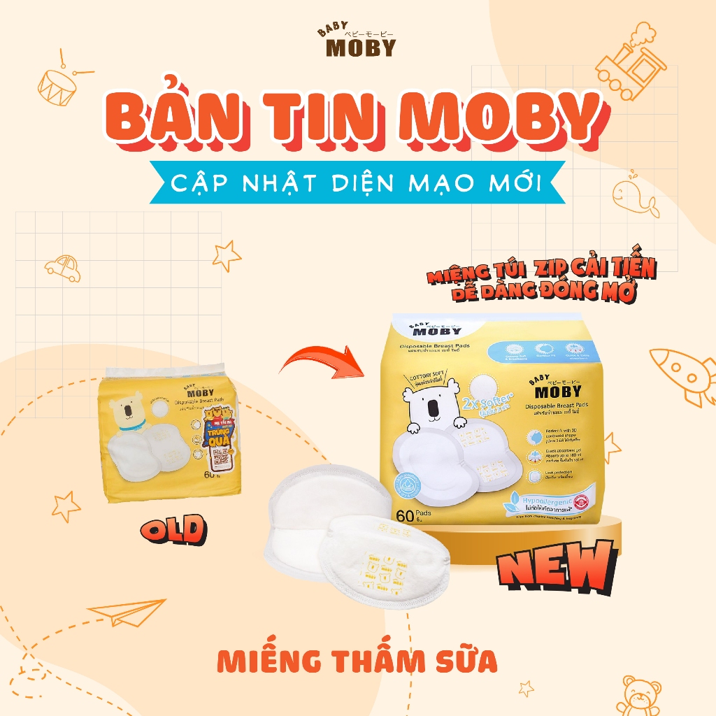 Bịch miếng thấm sữa Moby Baby thoáng khí (60 miếng/bịch)