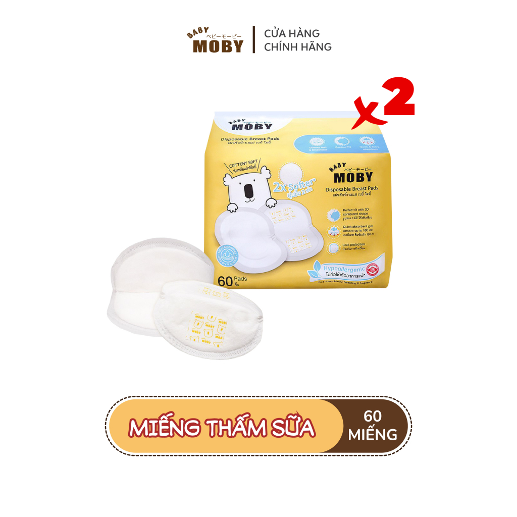 2 Gói miếng thấm sữa Moby Baby thoáng khí (60 miếng/bịch)