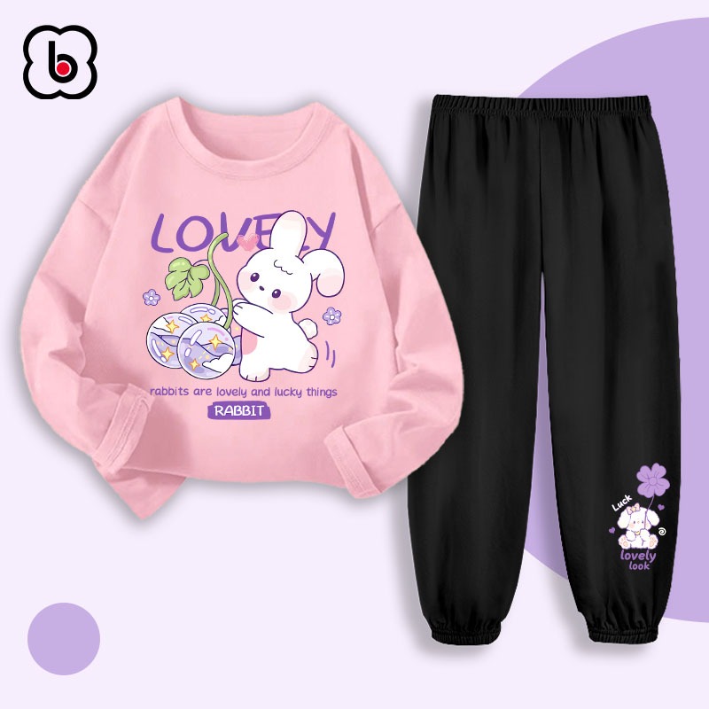Bộ thu đông dài tay bé gái BabyloveGO 2024 đồ bộ cho bé chất thun cotton mềm mịn in hình dê thương BDRB37-43