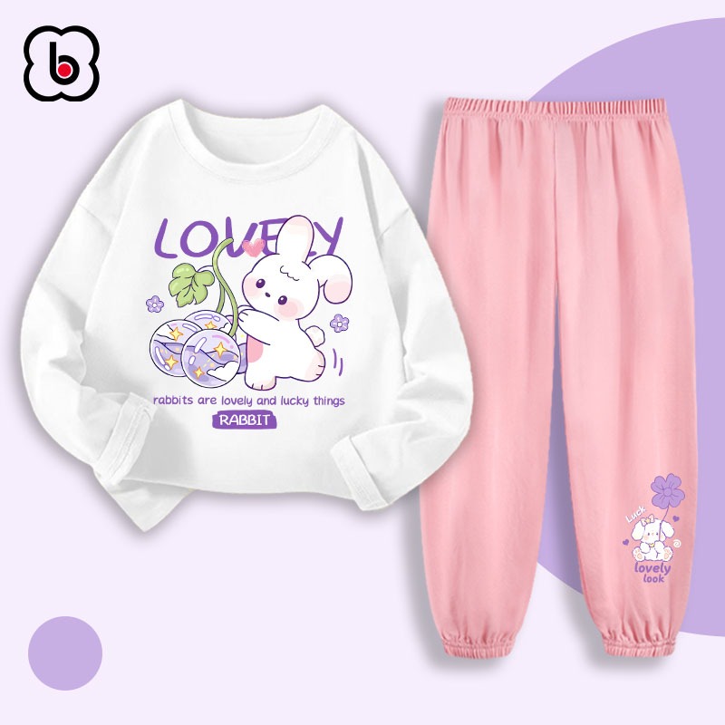 Bộ thu đông dài tay bé gái BabyloveGO 2024 đồ bộ cho bé chất thun cotton mềm mịn in hình dê thương BDRB37-43