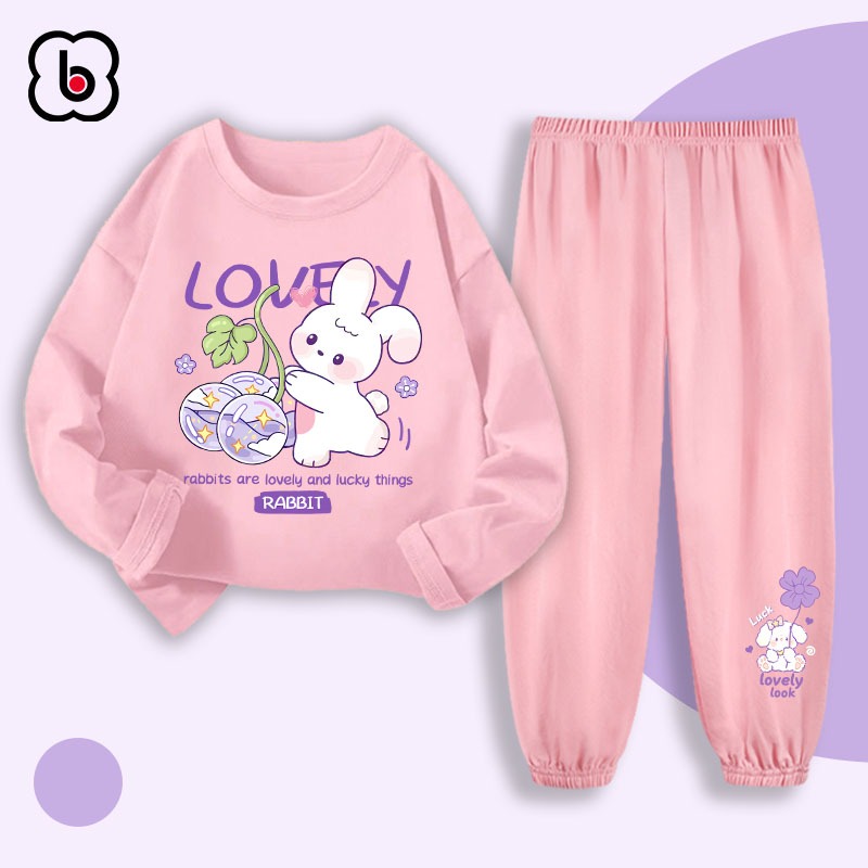 Bộ thu đông dài tay bé gái BabyloveGO 2024 đồ bộ cho bé chất thun cotton mềm mịn in hình dê thương BDRB37-43