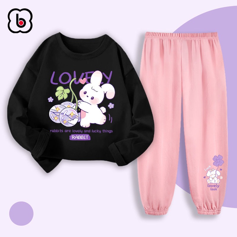 Bộ thu đông dài tay bé gái BabyloveGO 2024 đồ bộ cho bé chất thun cotton mềm mịn in hình dê thương BDRB37-43