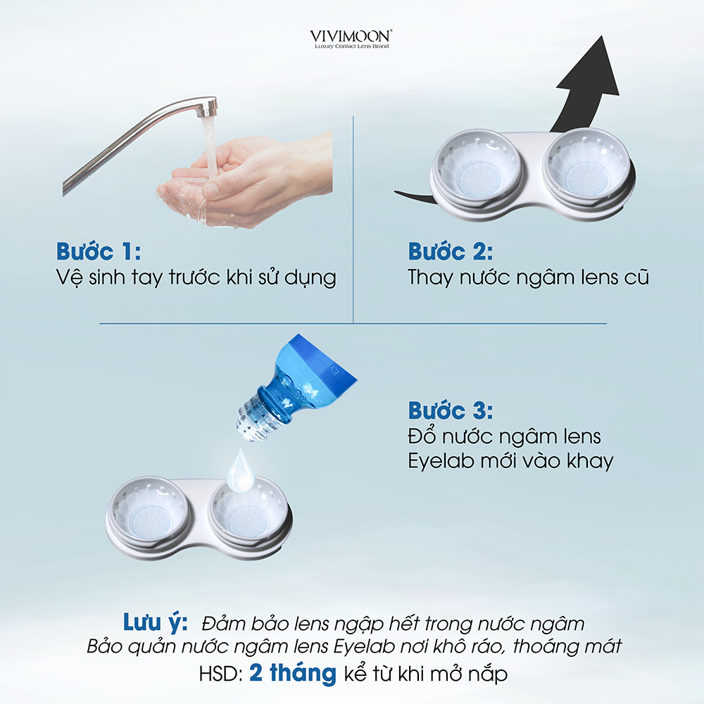 Nước ngâm rửa lens VIVIMOON kháng khuẩn dịu nhẹ cho kính áp tròng Eyelab 2022