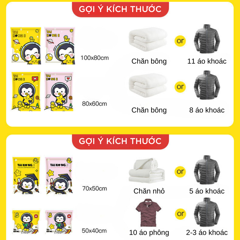 Túi hút chân không - TUIDO.STORE bảo quản quần áo chăn màn gọn gàng, chống nấm mốcm gọn gàng.