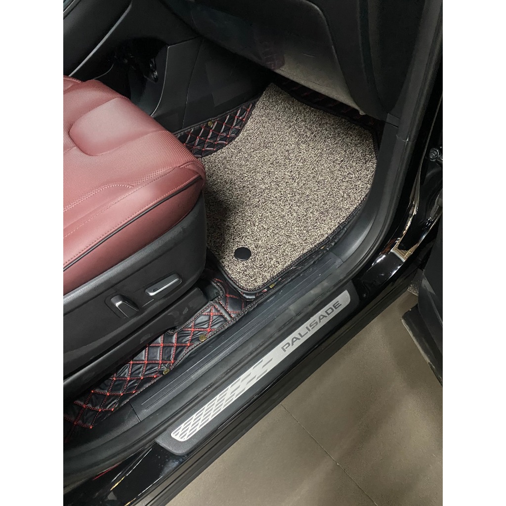Thảm lót sàn 6D da cacbon cao cấp cho xe Hyundai Palisade bản 6 chỗ, che phủ 90% sàn xe, chống chày xước chống thấm nước