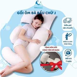 Gối ôm bà bầu chữ J nâng đỡ bụng bầu, giảm đau lưng cho mẹ bầu BabyDreams