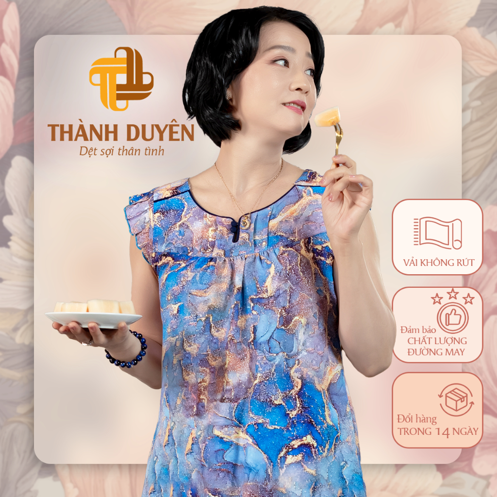Đồ bộ Tole mặc nhà (Big Size) Thành Duyên hoa quần 9 tấc, tay cánh tiên, không rút, thoáng mát 1593CTT(1F)(09_23)