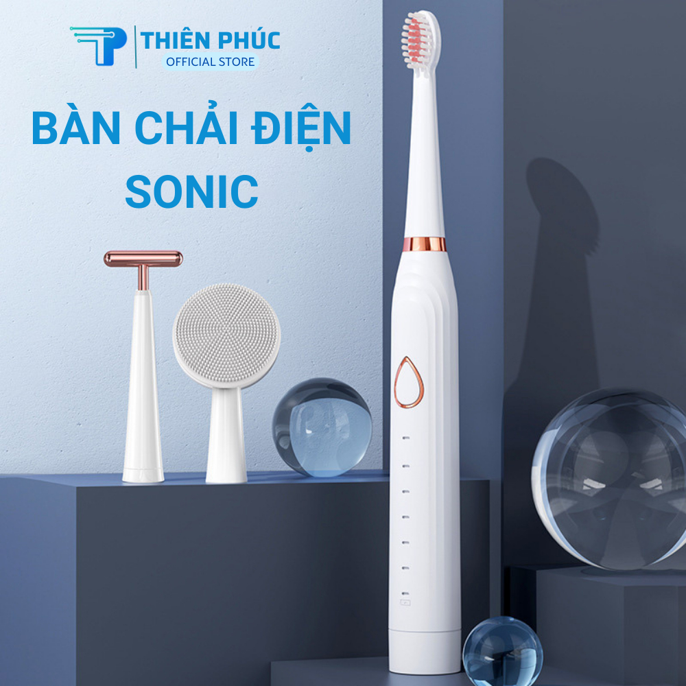 Bàn chải đánh răng điện thông minh THIÊN PHÚC TÂM, 6 chế độ làm sạch chống nước IPX7, lông bàn chải cong 3D kháng khuẩn