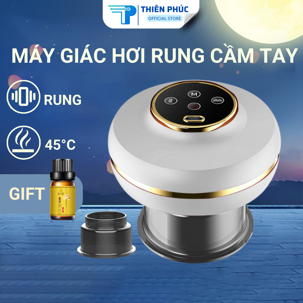 Máy giác hơi rung THIÊN PHÚC TÂM có ánh sáng đỏ giảm đau nhức lưu thông khí huyết, tặng kèm tinh dầu và 2 cốc giác hơi