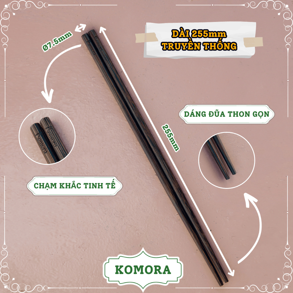 Dài 255 , Đũa Buông Hàm Tân KOMORA, 100% Sóng Lá Buông, Bền Chắc, Không Ẩm Mốc,An Toàn Sức Khỏe