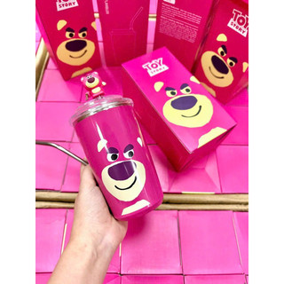  Ly Giữ Nhiệt Gấu Dâu LOTSO 500- 600ML Cốc Giữ Nhiệt Gấu Hồng Kèm Ống Hút Inox Xinh Xắn 
