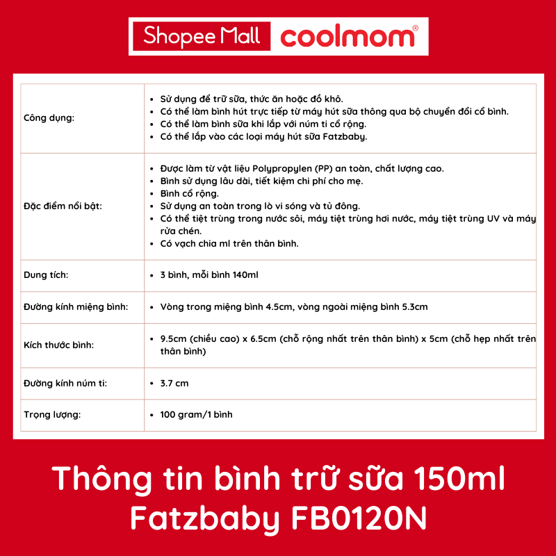 Bộ 3 bình trữ sữa mẹ Fatzbaby 140ml Store 2 FB0140VN