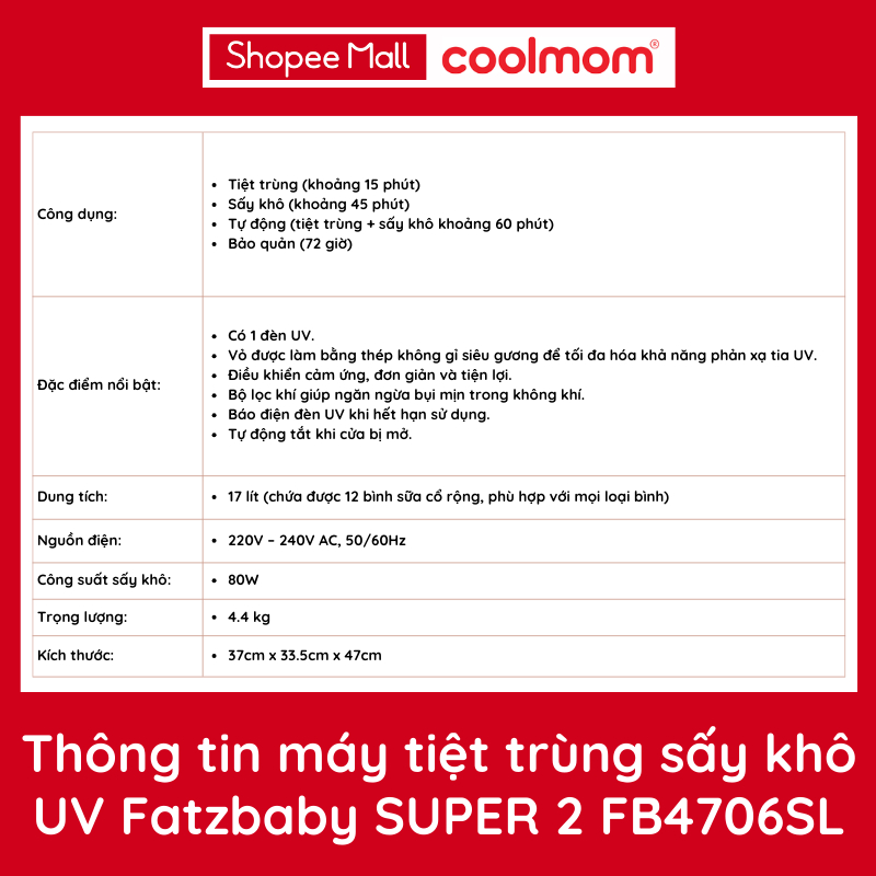 Máy tiệt trùng sấy khô UV Fatzbaby SUPER 2 FB4706SL