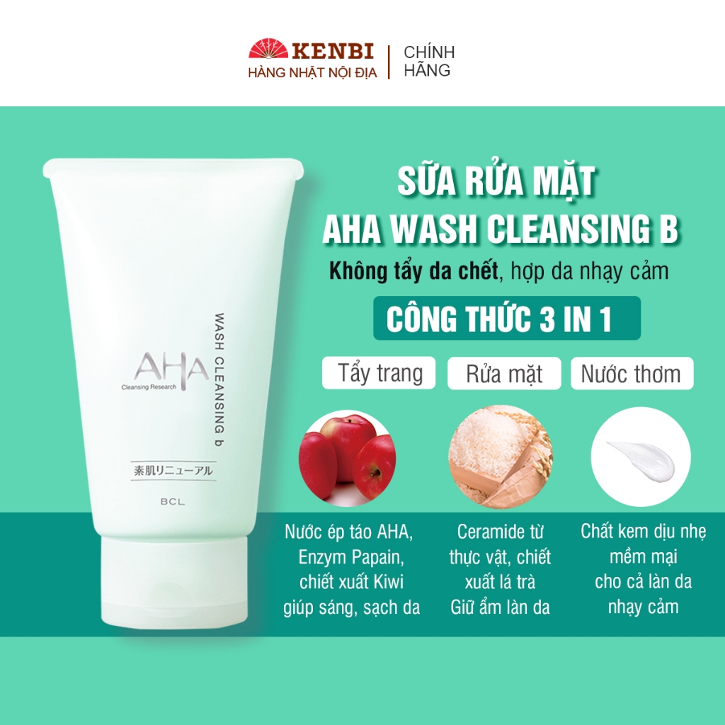 Sữa rửa mặt AHA Wash Cleansing B - Tẩy trang, rửa mặt, Không tẩy tế bào chết, thích hợp da nhạy cảm, dưỡng ẩm tối ưu