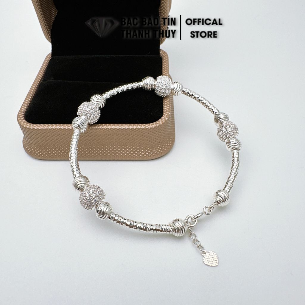 Vòng tay bạc kiểu phay nối cầu đá Cz Bảo Tín Thanh Thủy,chất liệu bạc ta nguyên chất 3.37 chỉ,đường kính 5.5 cm