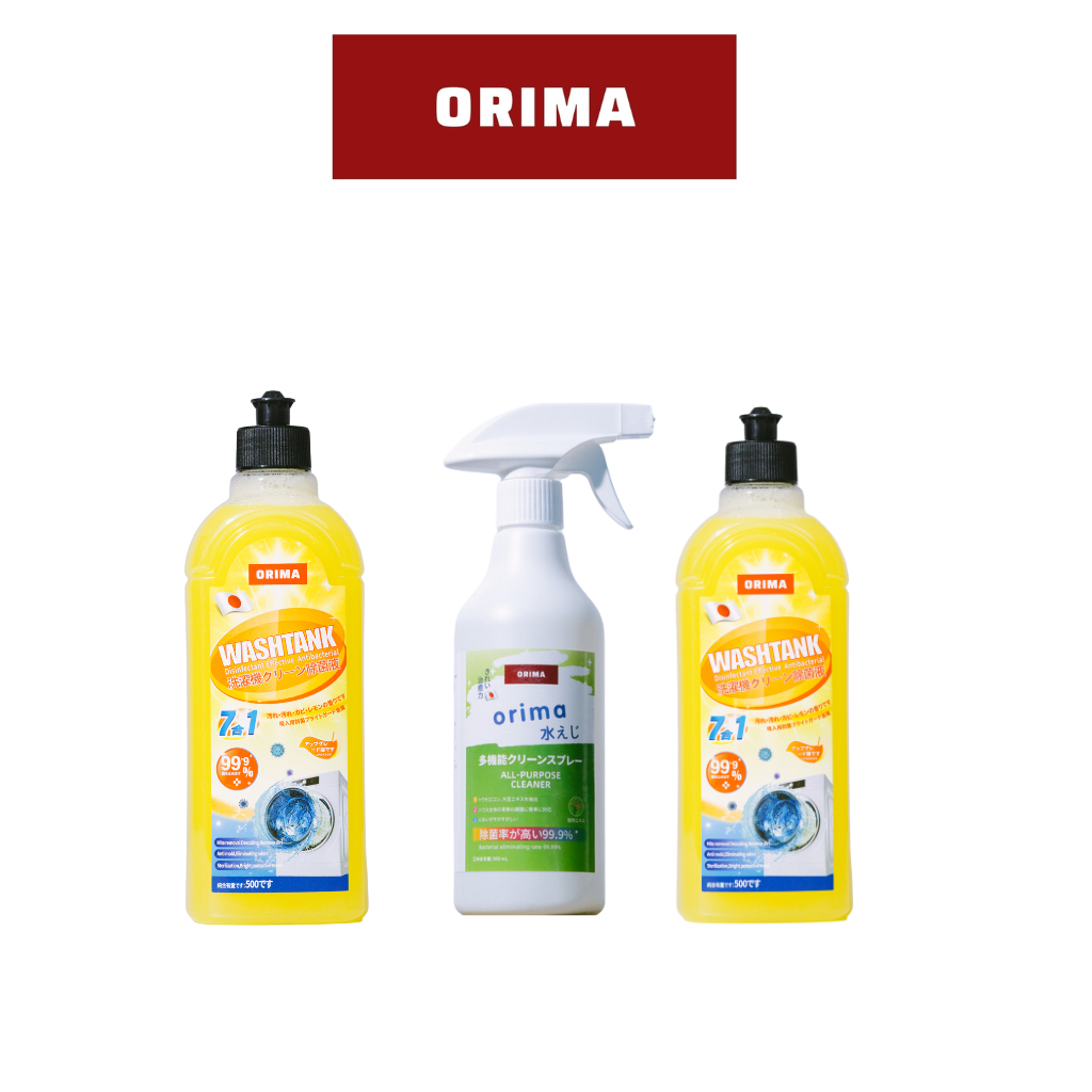 Combo 2 nước vệ sinh máy giặt, lồng giặt loại bỏ cặn bẩn và 1 xịt tủ lạnh khử mùi công nghệ Nhật Bản an toàn Orima