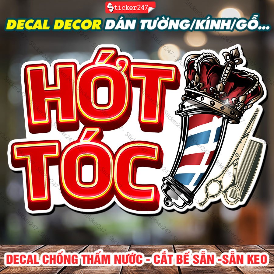 Tranh Dán Tường Hớt Tóc 🌈 Decal Dán Tường Trang Trí Tiệm Tóc - Sticker Chống Thấm Nước, Chống Nắng, Cắt Sẵn