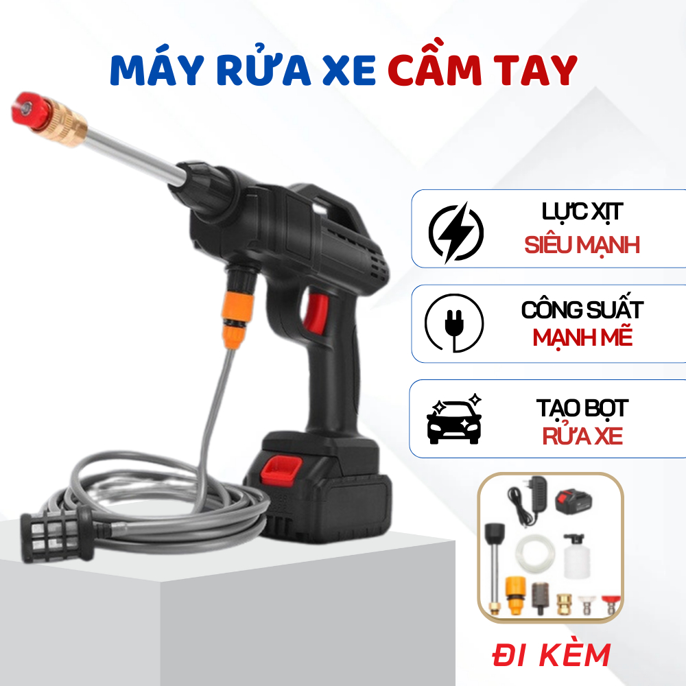 Máy Rửa Xe Mini Cầm Tay, Máy Xịt Rửa Xe Cực Mạnh Điều Chỉnh Lực Theo Y Muốn, Máy Rửa Xe Cao Áp Công 