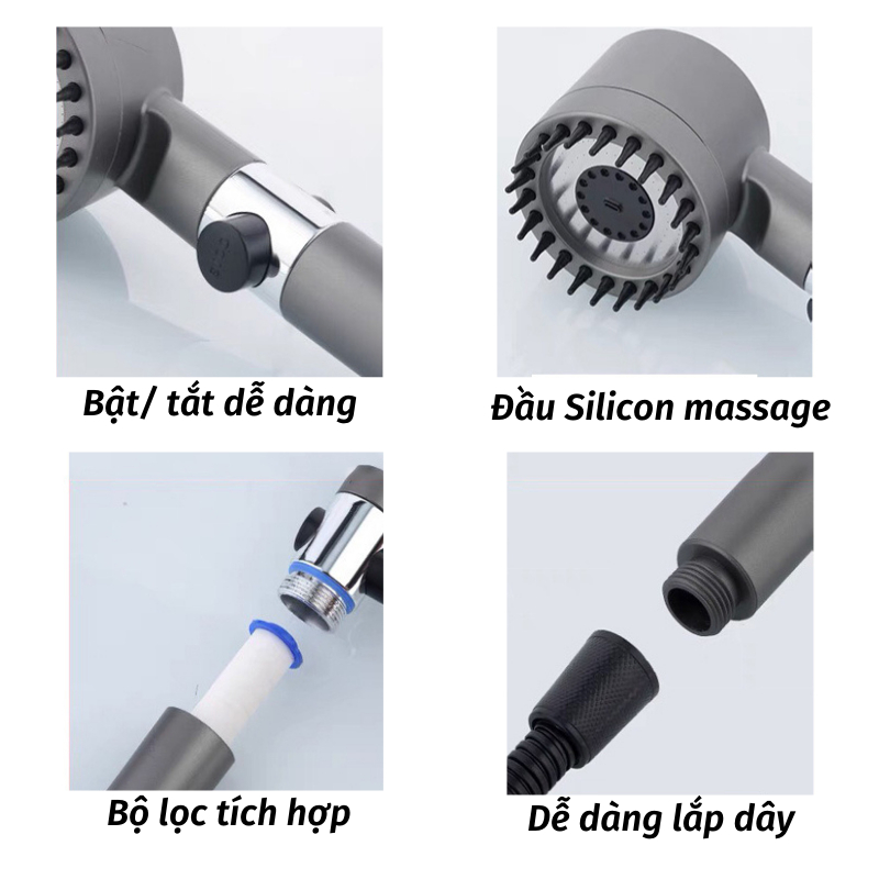 Vòi Hoa Sen Vòi Sen Tăng Áp Có Đầu Chải Silicon Hỗ Trợ Massage