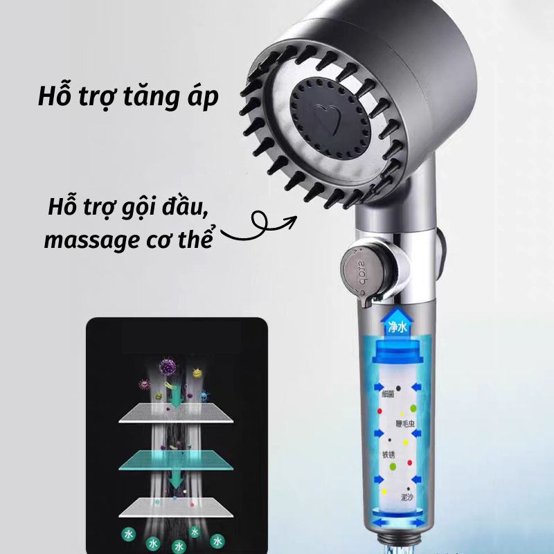 Vòi Hoa Sen Vòi Sen Tăng Áp Có Đầu Chải Silicon Hỗ Trợ Massage