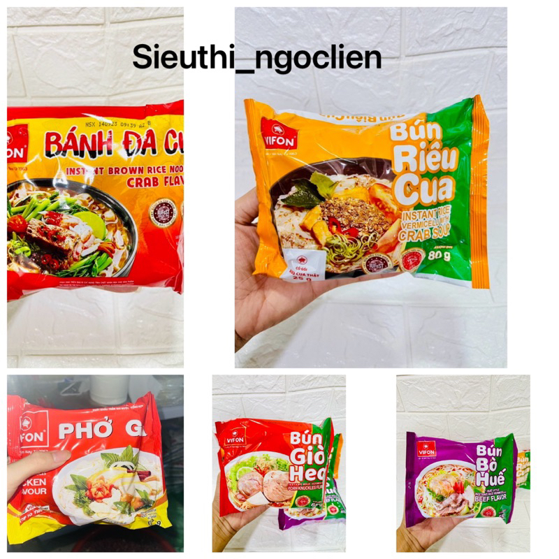 Combo 5-10 Gói Bún riêu cua/bánh đa cua/phở bò/phở gà VIFON 60-80g