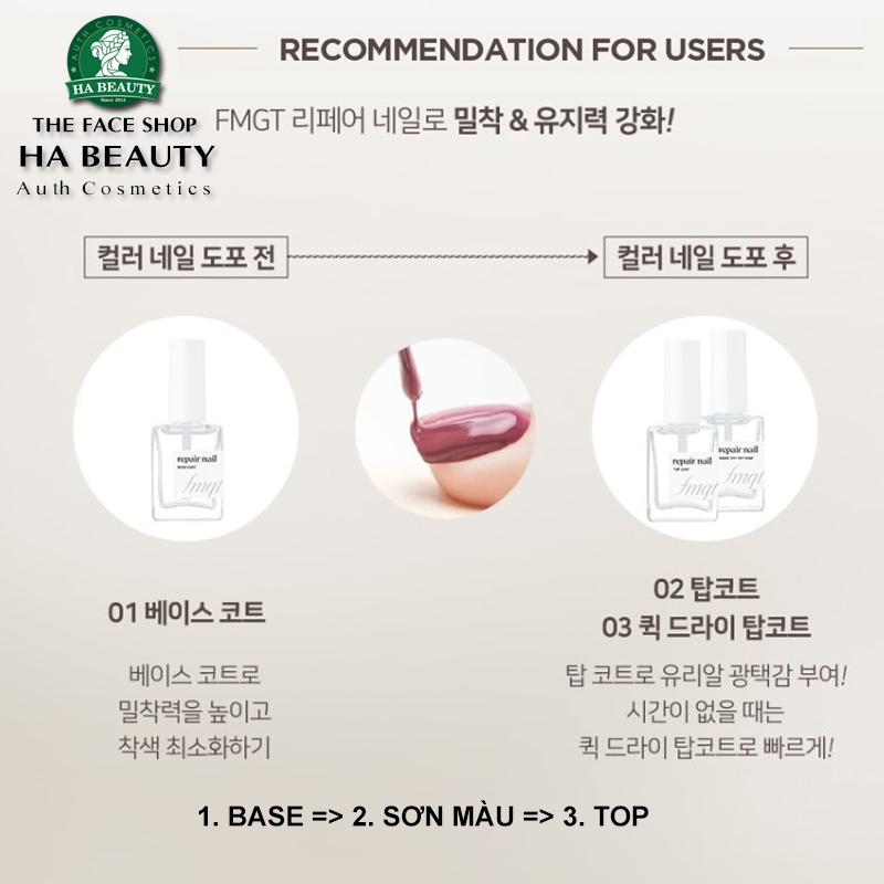 Sơn móng Cao cấp Dễ sơn Nhanh khô Màu sắc bền đẹp Hàn Quốc THE FACE SHOP fmgt easy gel NAIL POLISH 10ml